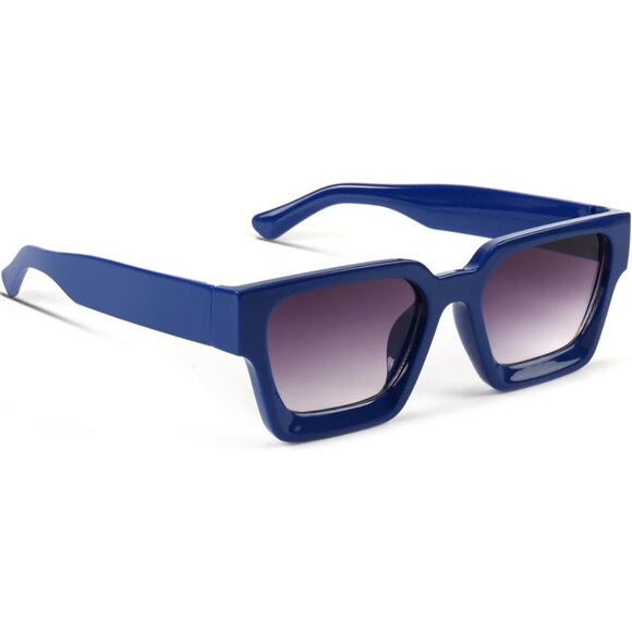 🆕 Women Blue Trendy Square Fashion Thick Rectangle Shades Designer Sunglasses
